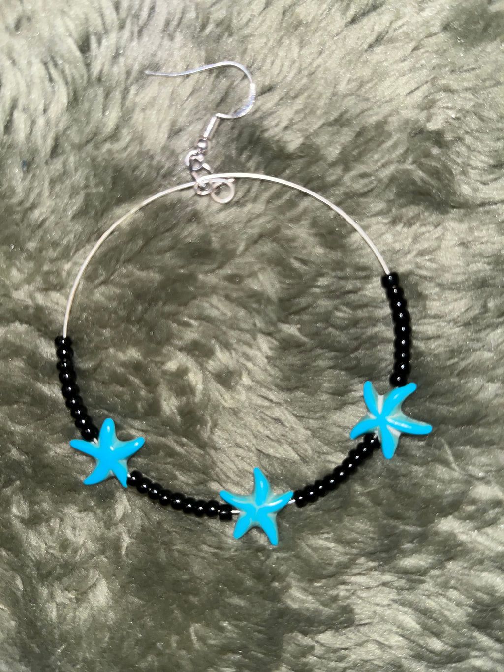 Black Seed Bead Hoop Earrings with Turquoise Starfish