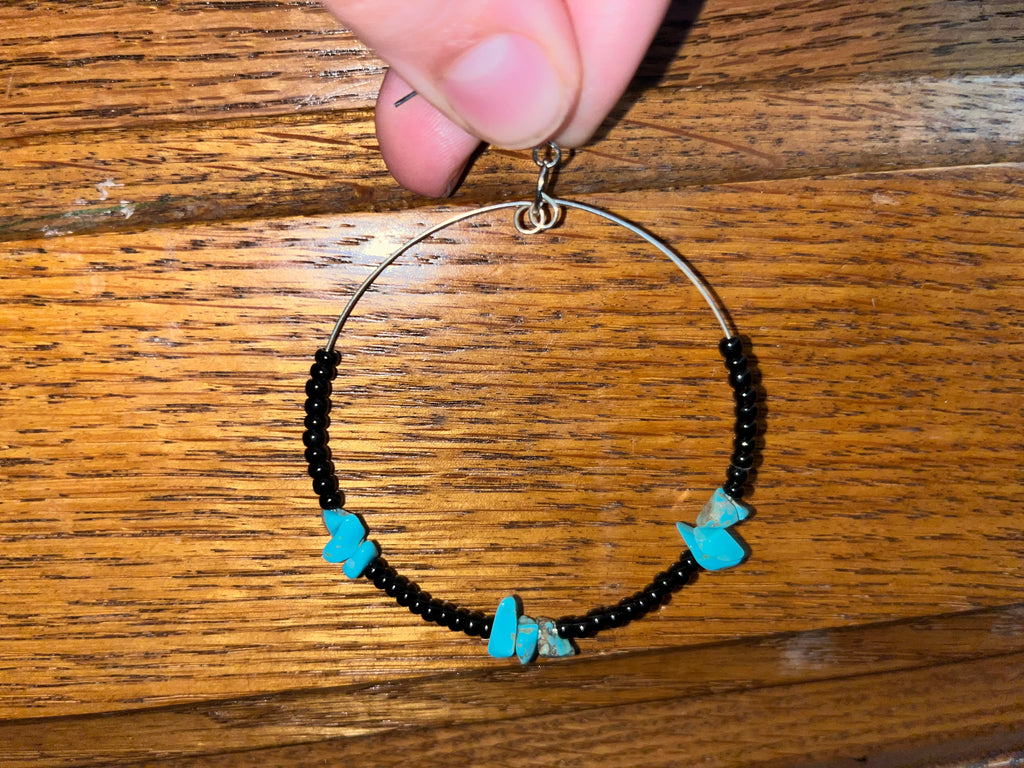 Black Seed Bead Hoop Earrings with Turquoise