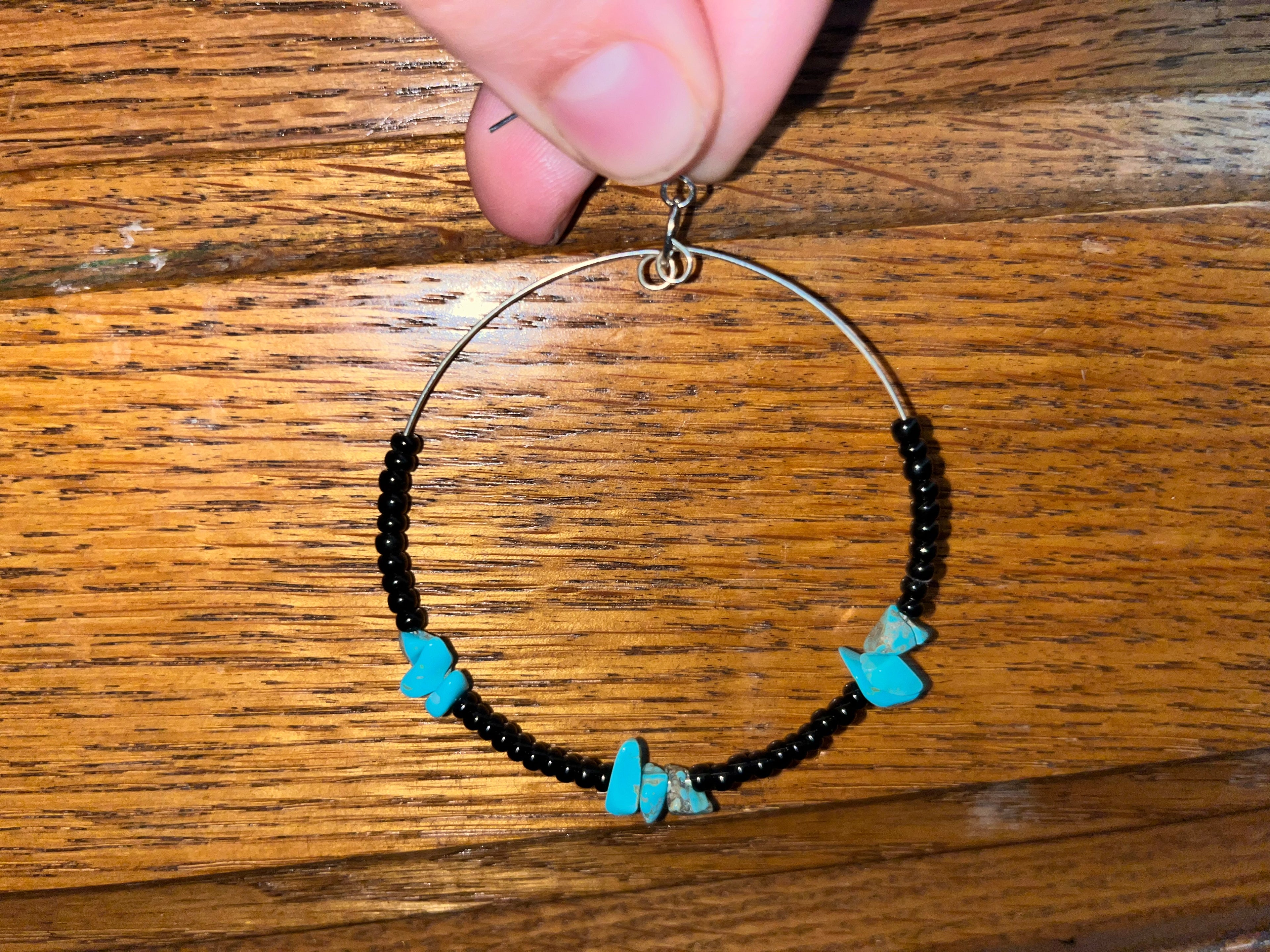 Black Seed Bead Hoop Earrings with Turquoise