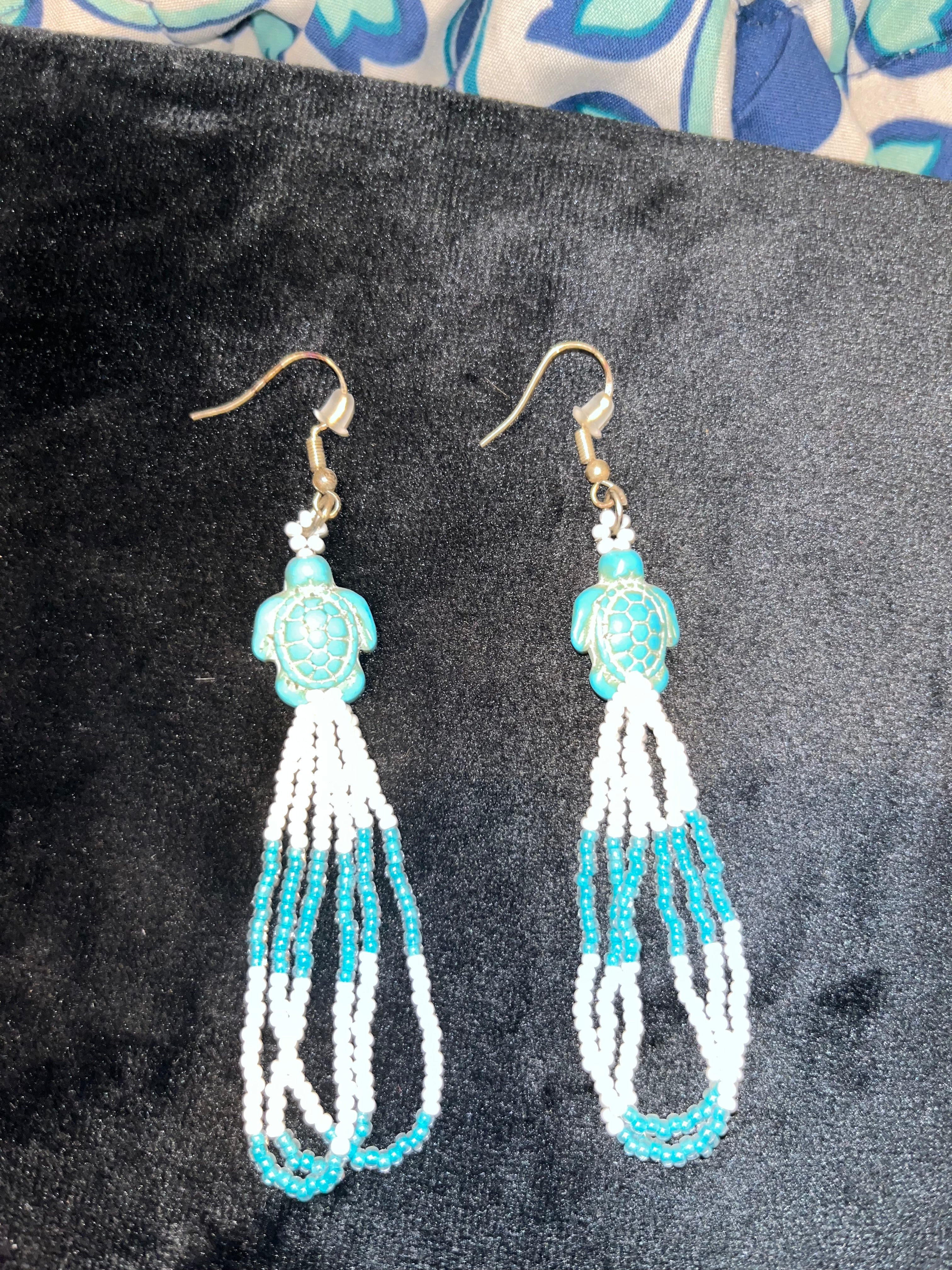 Sea Turtle Fringe Tassel Earrings