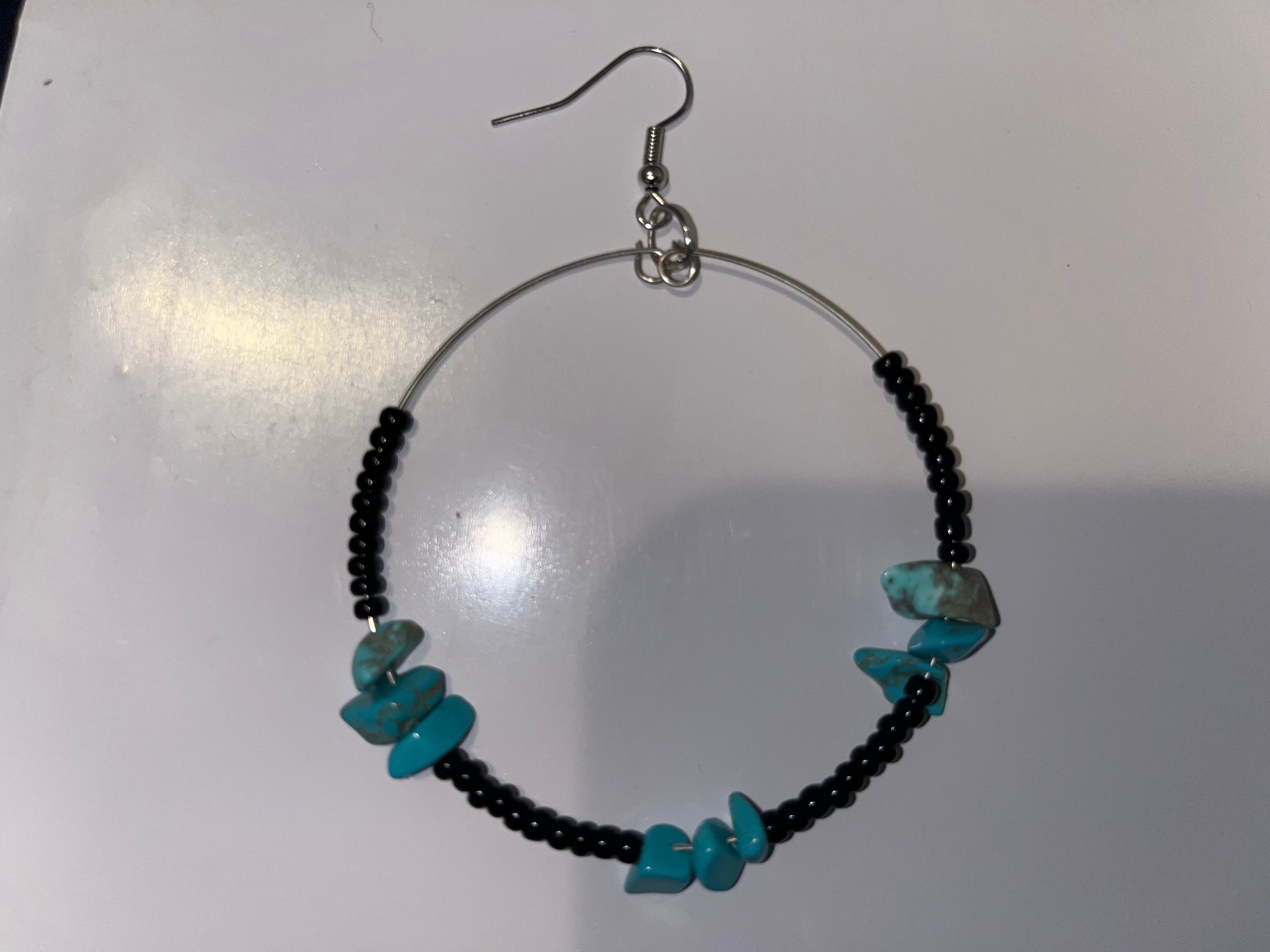 Black Seed Bead Hoop Earrings with Turquoise