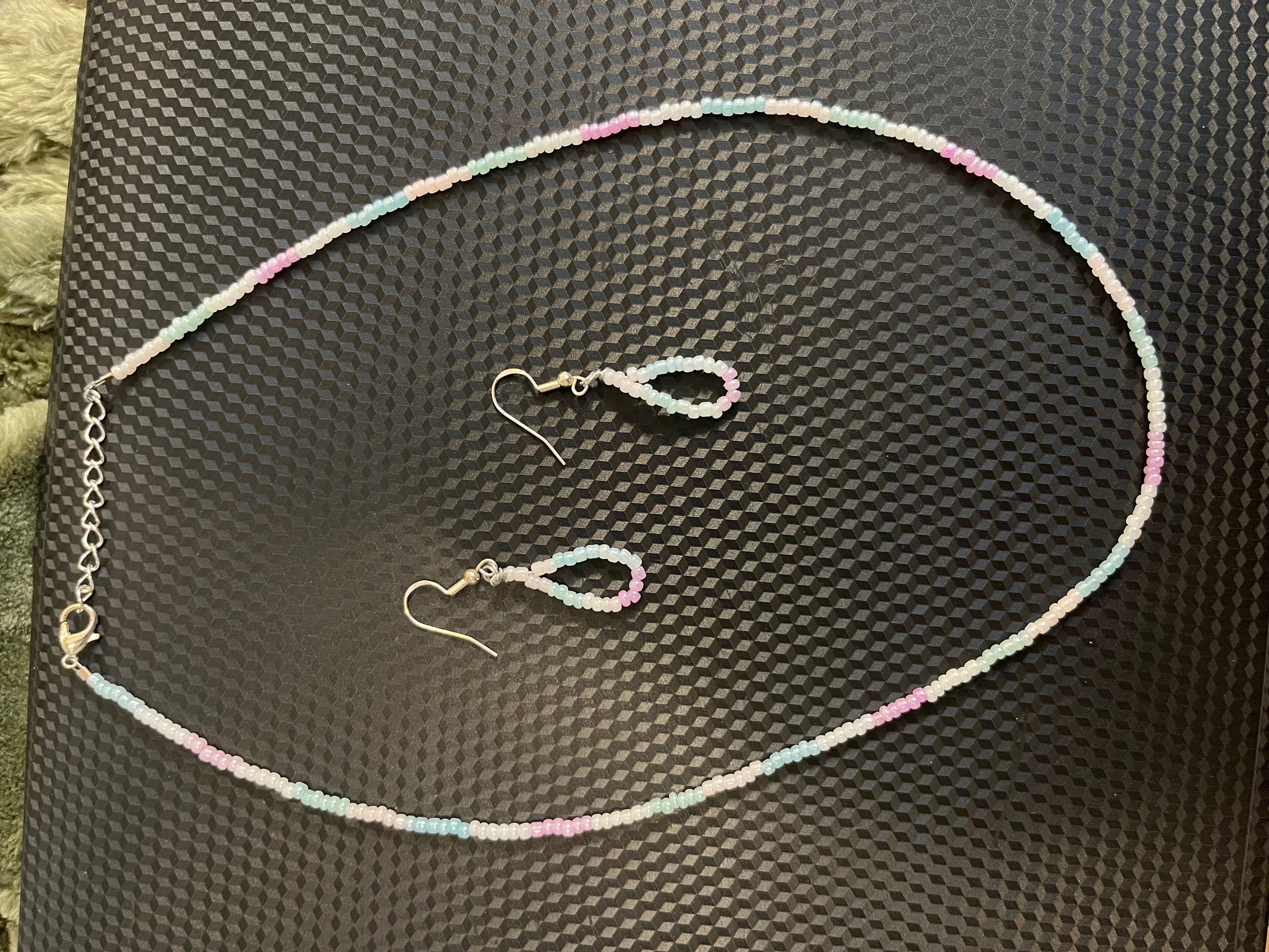 Sea Glass Pastel Jewelry Set (Necklace + Mini Dangle Earrings)