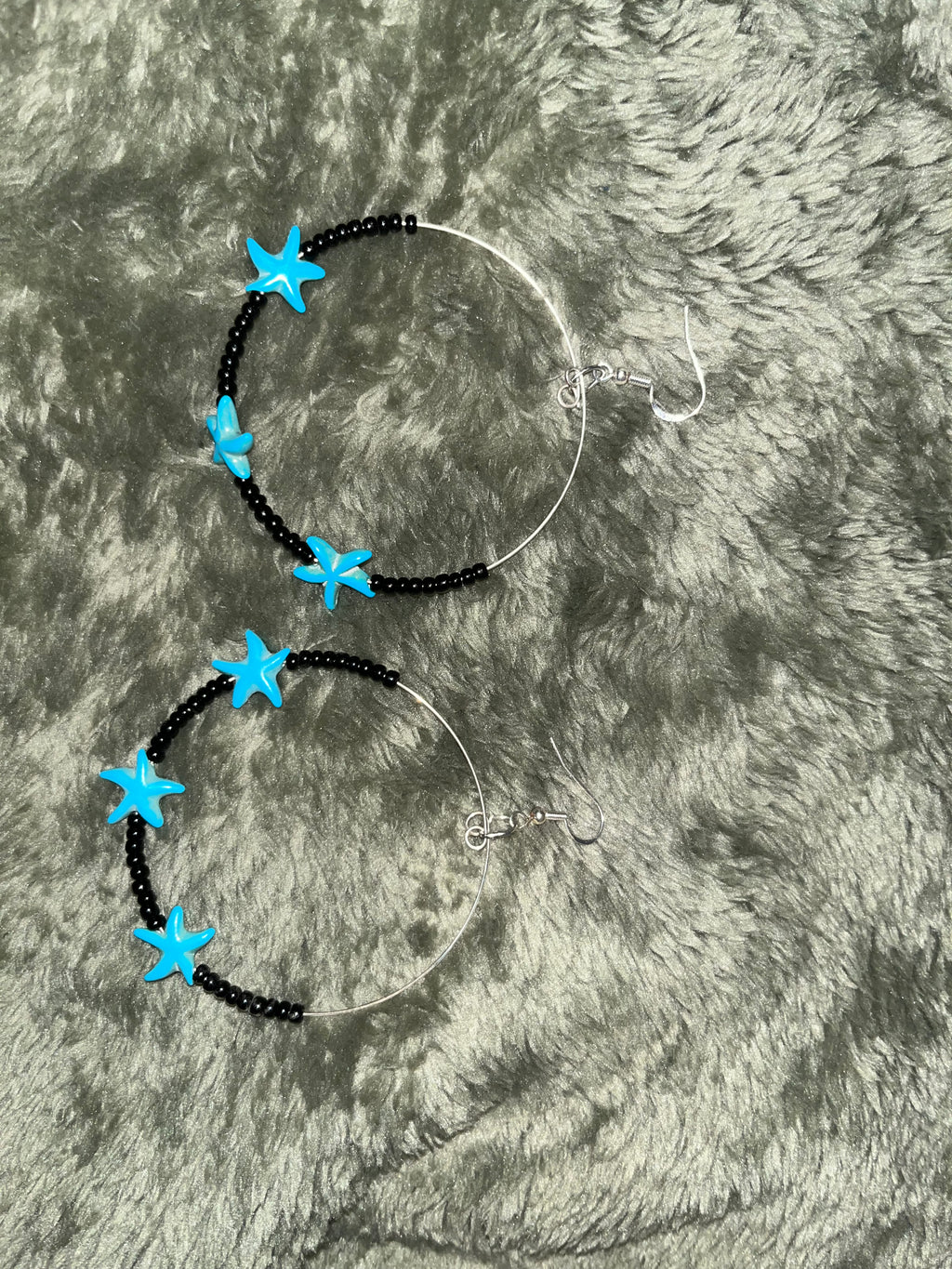 Black Seed Bead Hoop Earrings with Turquoise Starfish