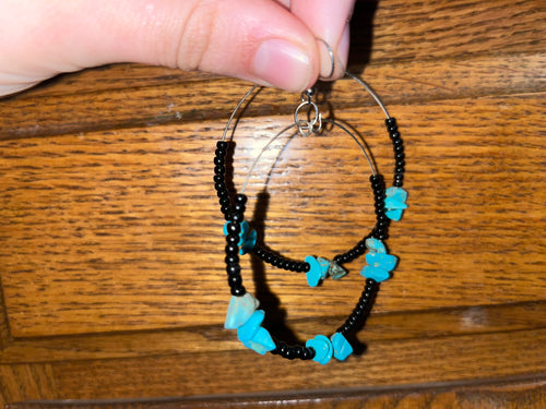 Black Seed Bead Hoop Earrings with Turquoise