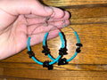 Black Stone Hoop Earrings with Turquoise Seed Beads