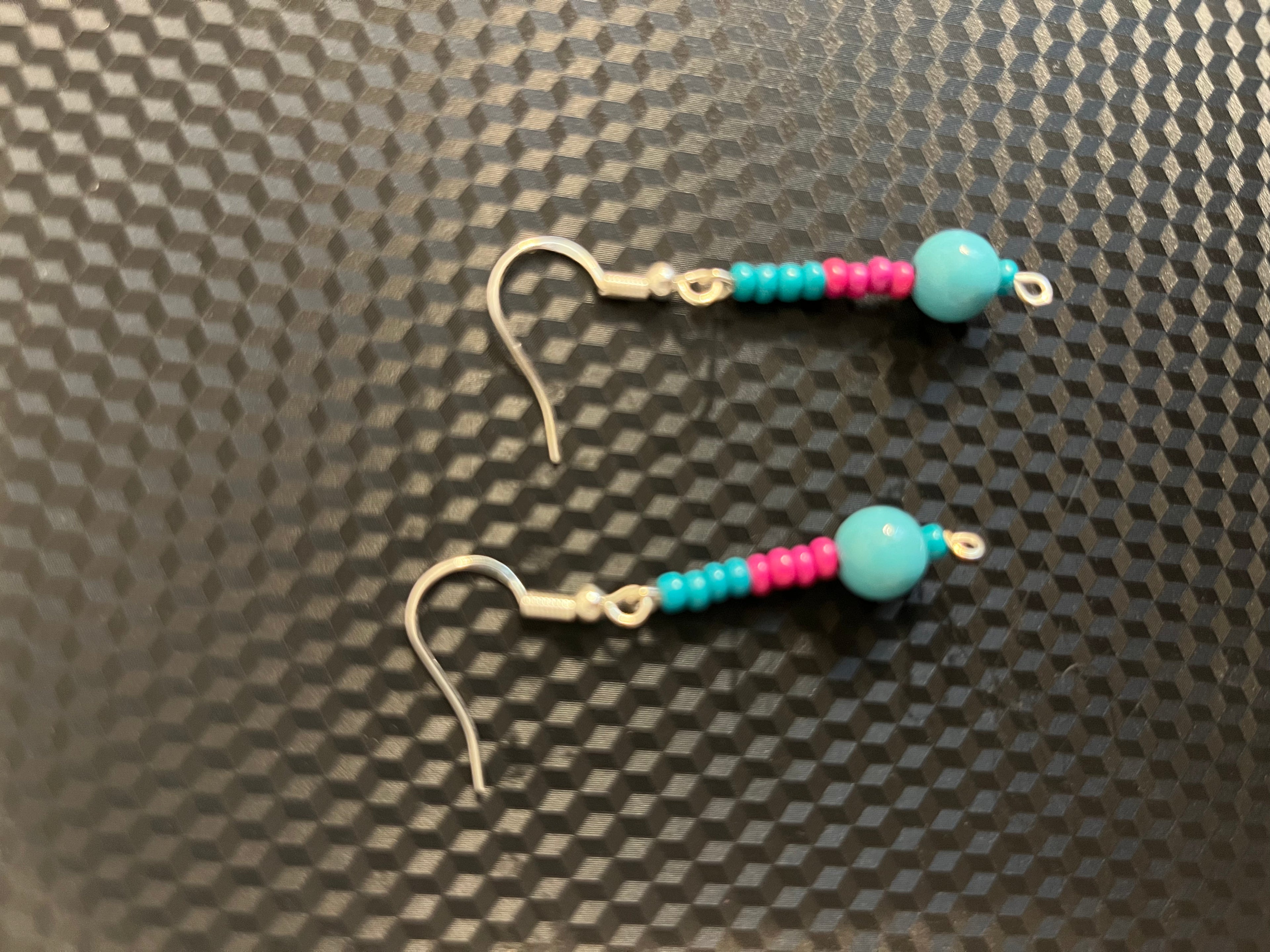 Mini Turquoise & Pink Seed Bead Dangle Earrings