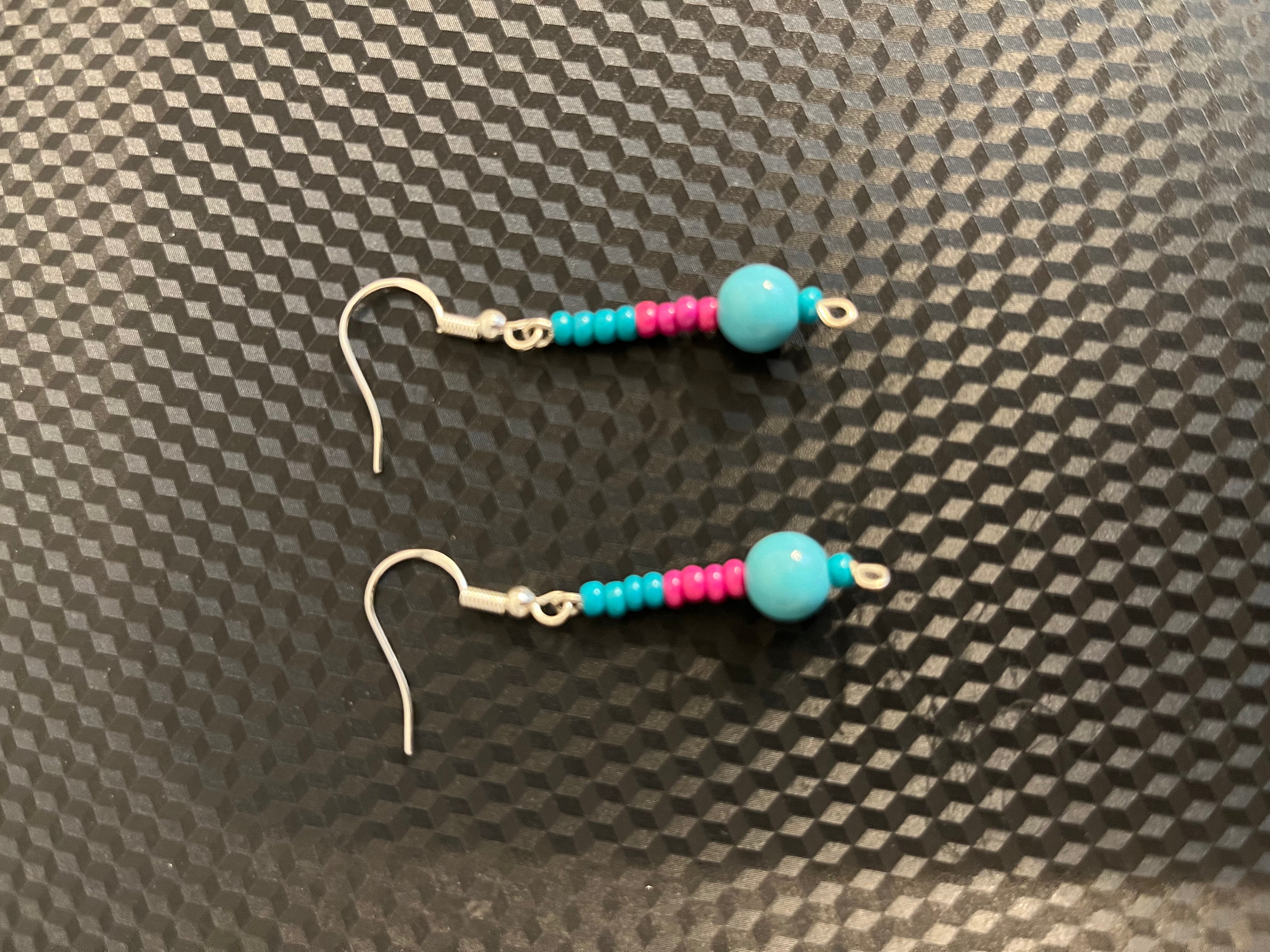 Mini Turquoise & Pink Seed Bead Dangle Earrings