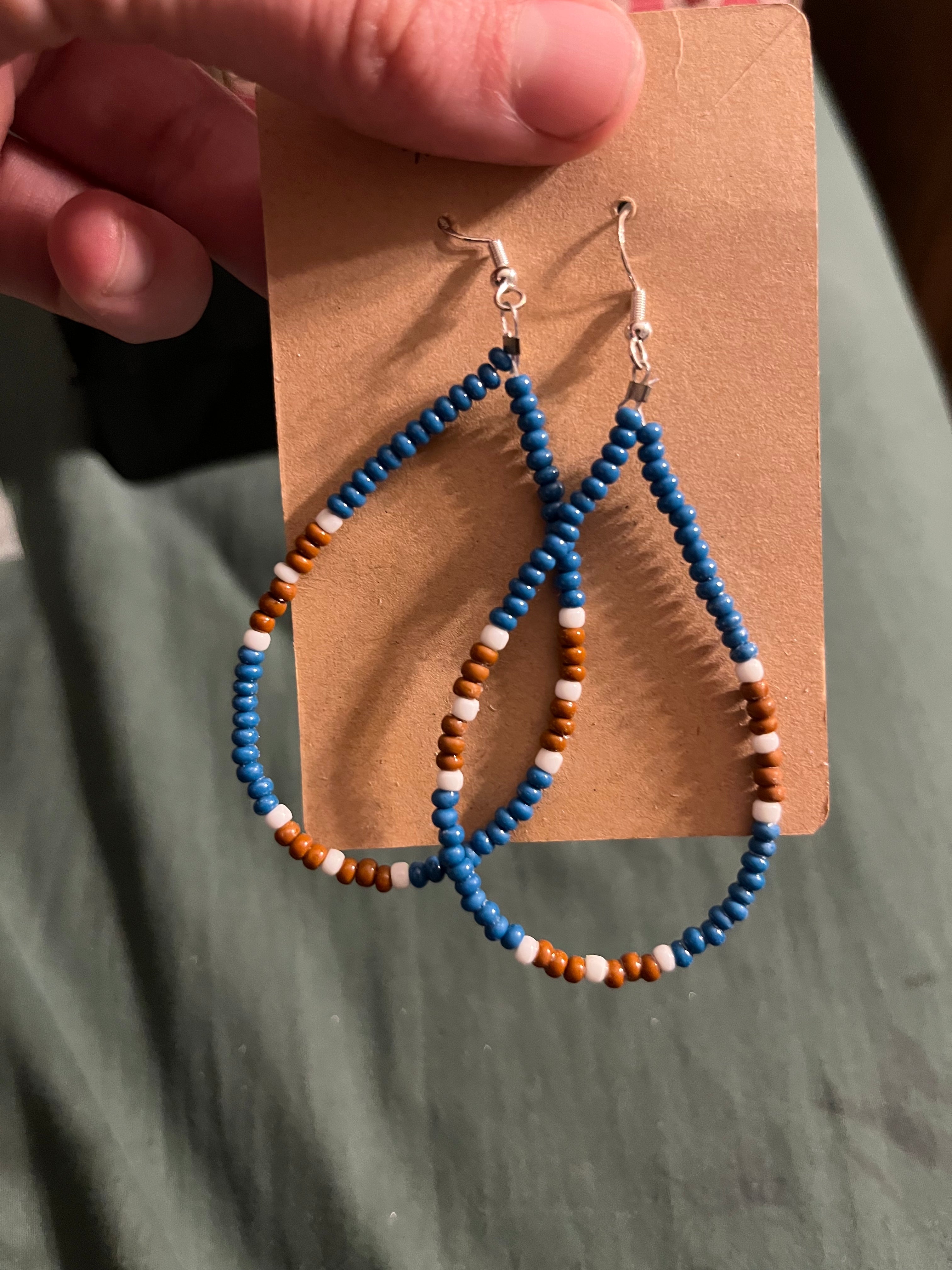 Blue Jean Teardrop Seed Bead Earrings