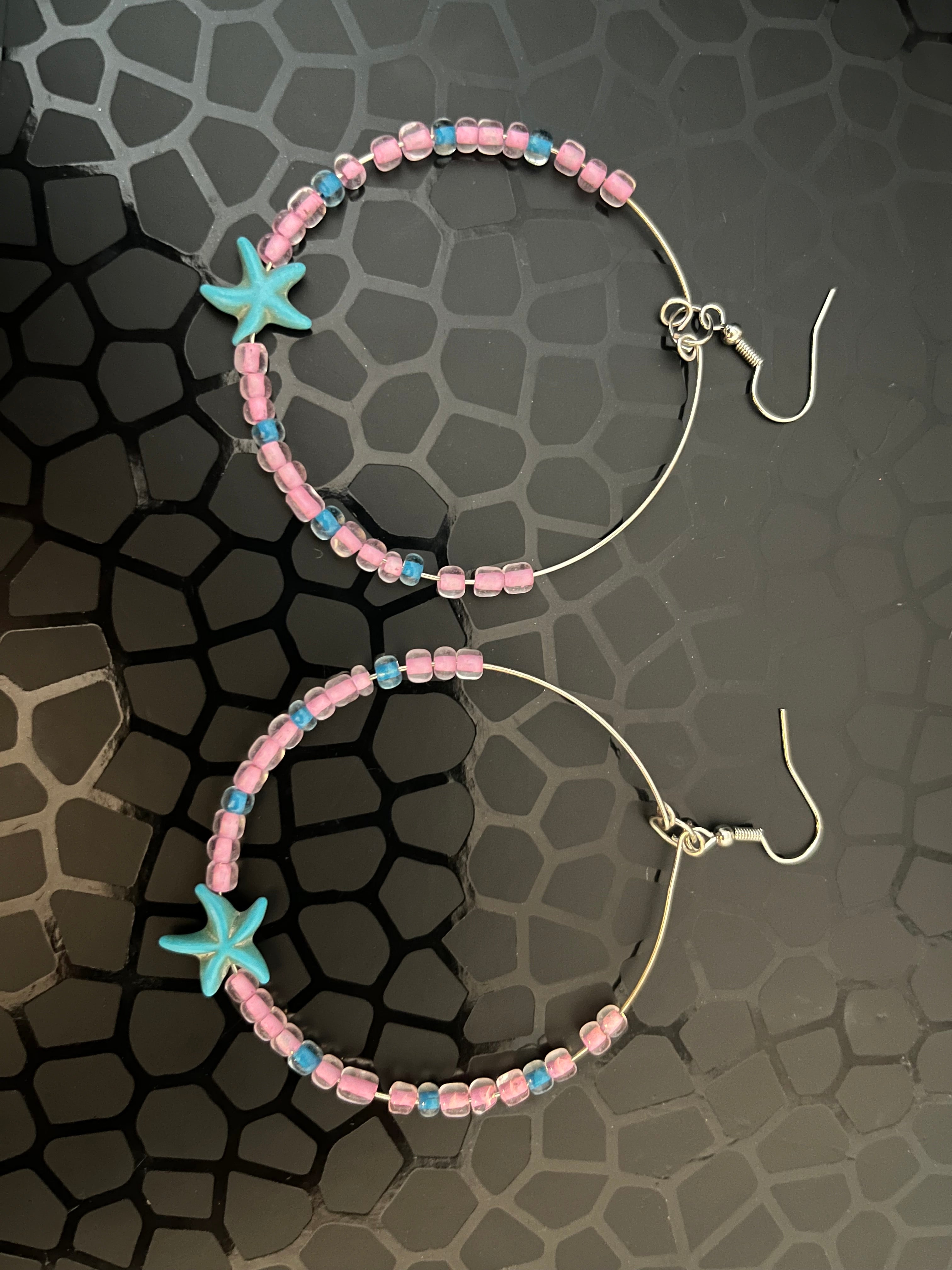 Pink & Turquoise Starfish Hoop Earrings