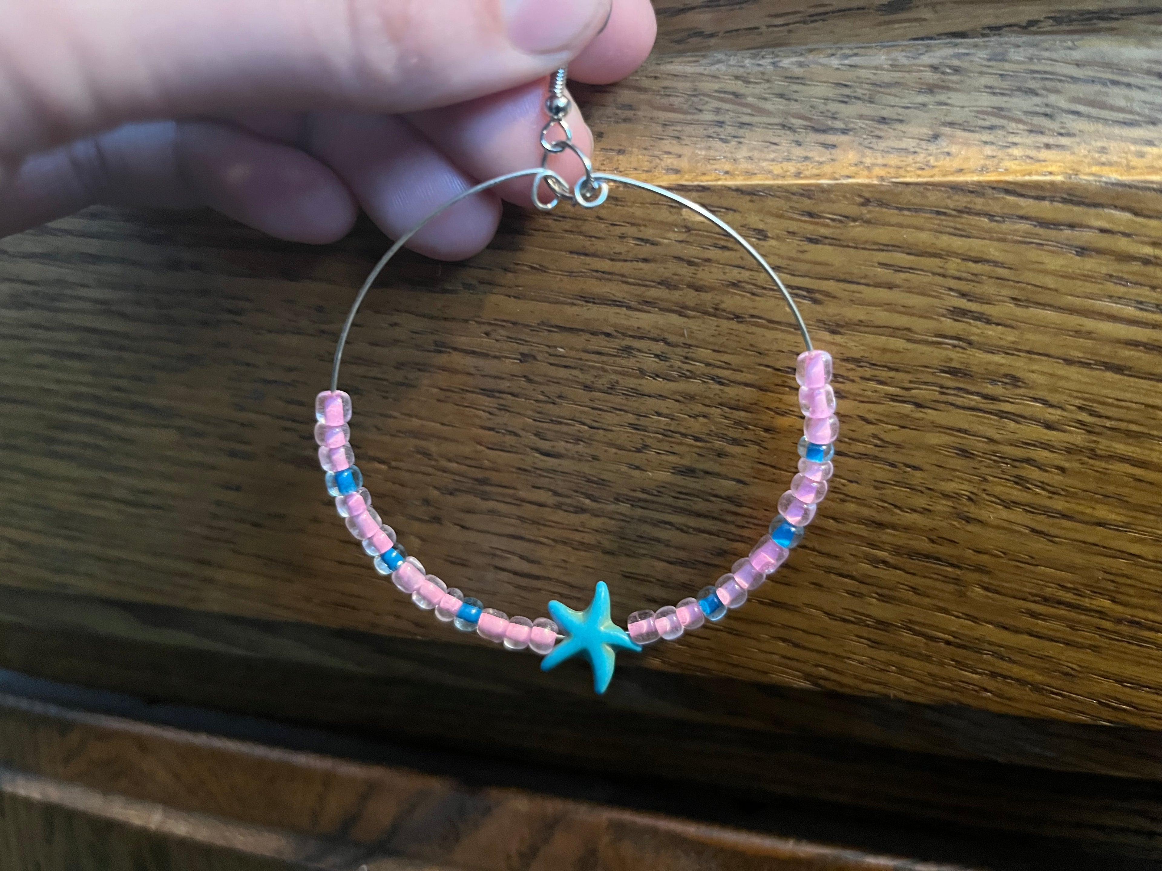 Pink & Turquoise Starfish Hoop Earrings