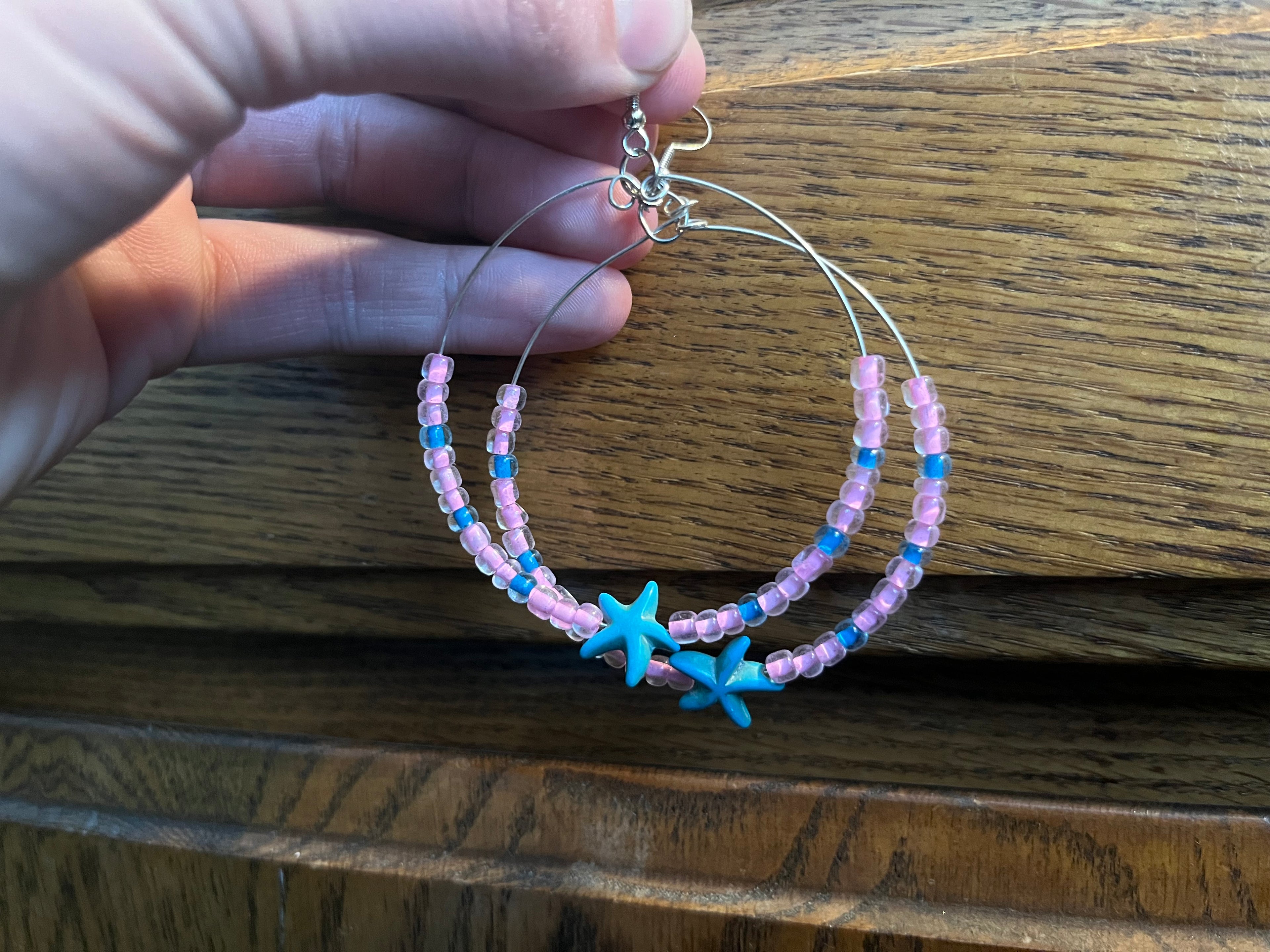 Pink & Turquoise Starfish Hoop Earrings